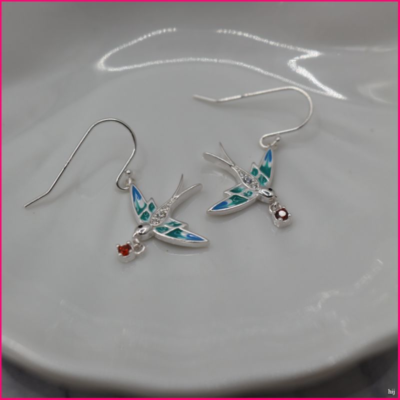 Aros Colibrí Esmaltado - Naturaleza y Elegancia en Plata