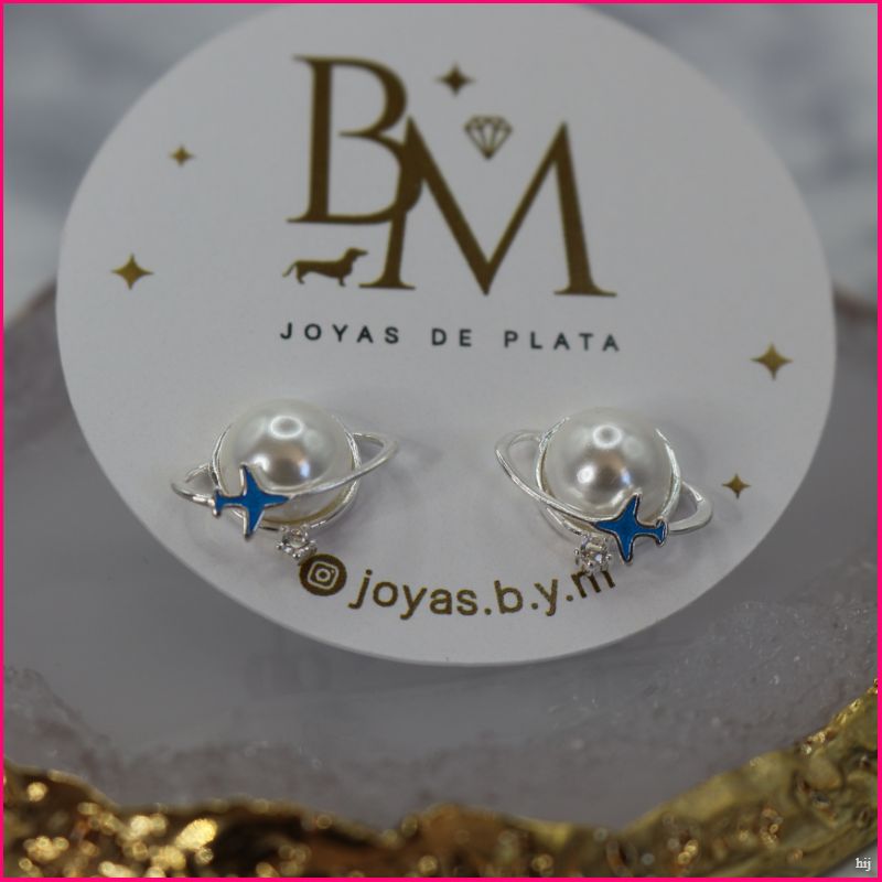 Aros Viajeros – Perla y Avión de Plata Ley 925 ✈️✨