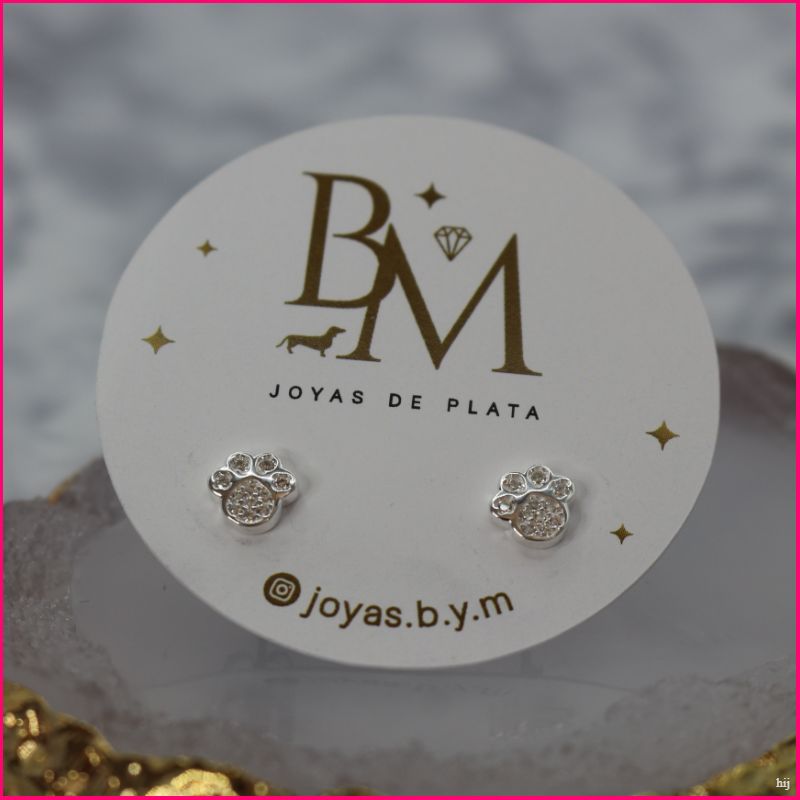 Aros Huellitas de Plata Ley 925 con Zircones 🐾