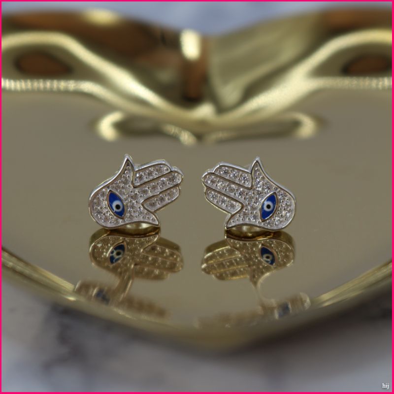 Aros de Manos de Fátima con Circones y Detalle Azul ✋💙