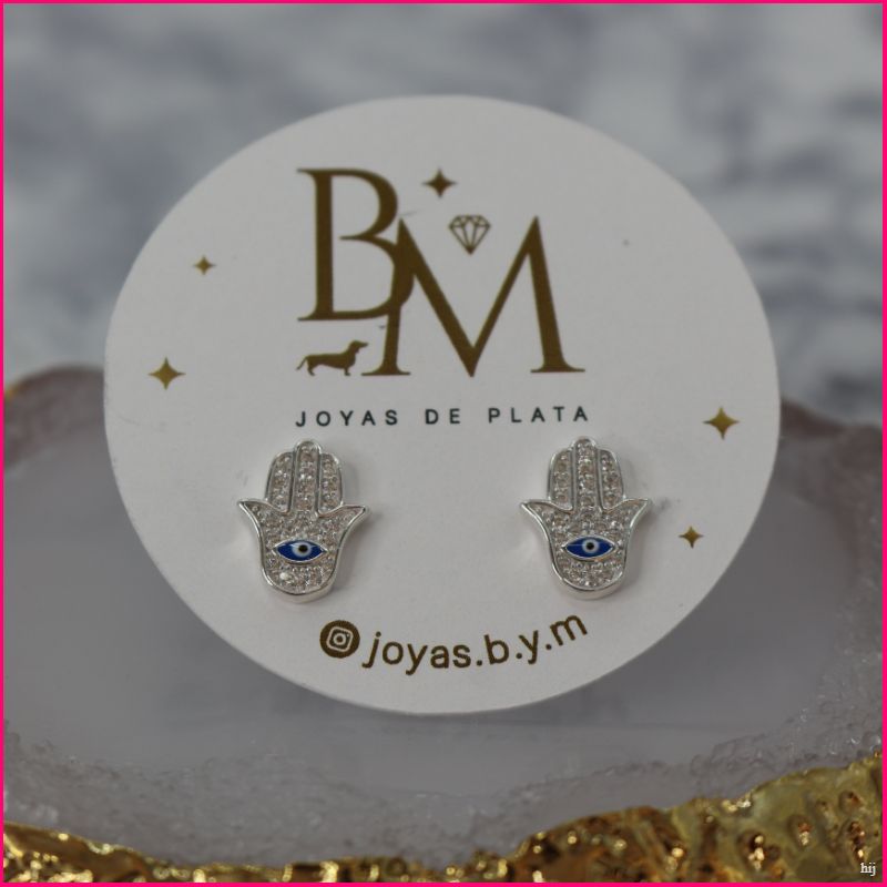 Aros de Manos de Fátima con Circones y Detalle Azul ✋💙