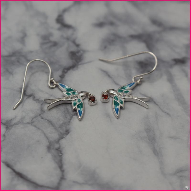 Aros Colibrí Esmaltado - Naturaleza y Elegancia en Plata