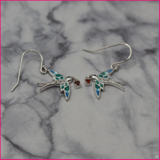 Aros Colibrí Esmaltado - Naturaleza y Elegancia en Plata