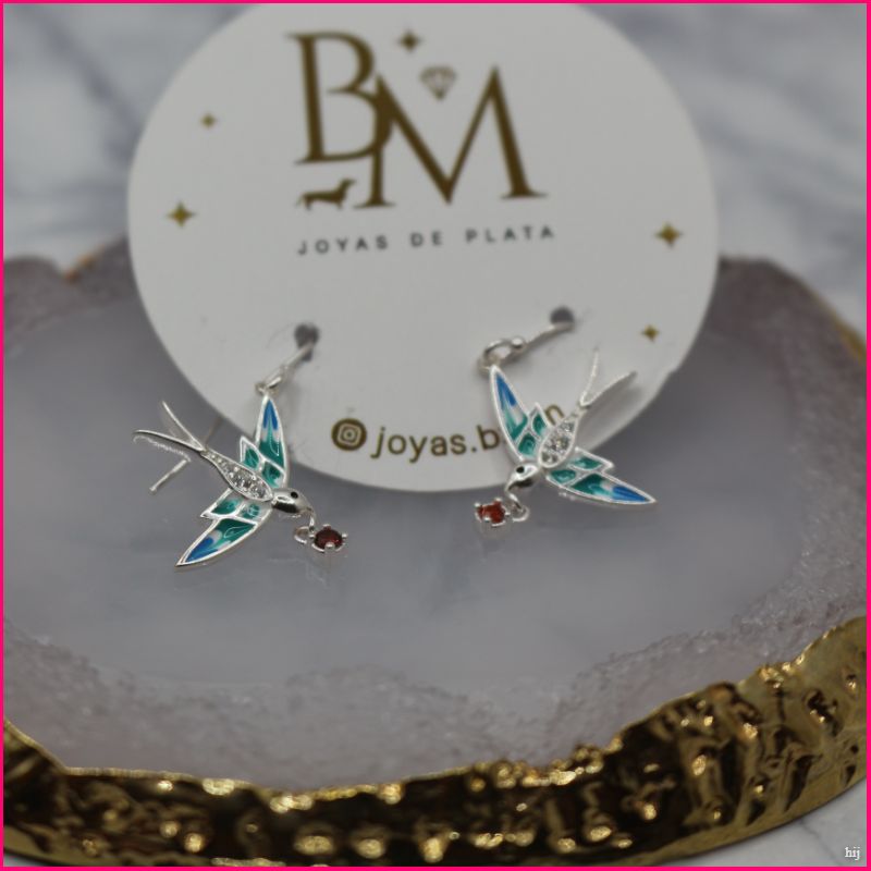 Aros Colibrí Esmaltado - Naturaleza y Elegancia en Plata