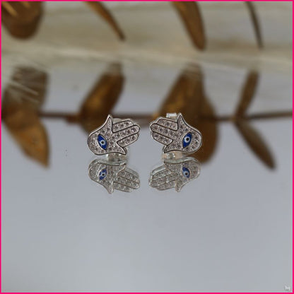 Aros de Manos de Fátima con Circones y Detalle Azul ✋💙